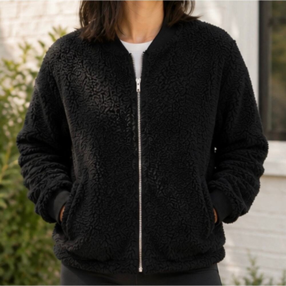 ASOS | Sherpa Teddy Fleece Full Zip Jacket Black Crew Neck | Size XL